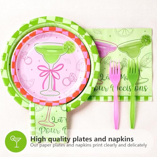 Image of Grencian 96 Pcs Margs and Matrimony Bachelorette Party Supplies, Serves 24 | Margarita Bachelorette Plates and Napkins Fiesta Cocktail Tableware Set for Martini Wedding Bridal Shower Party Decorations