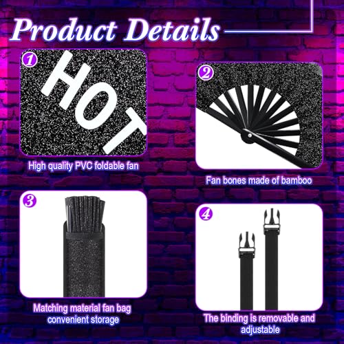 Image of FairySandy Large Rave Fan UV Glow Clack Summer Hand Fan with Thigh Holster for Women Carnival Party Supplies for Carnival Edm Music Festival Club Accessories(Cool Style,Black)