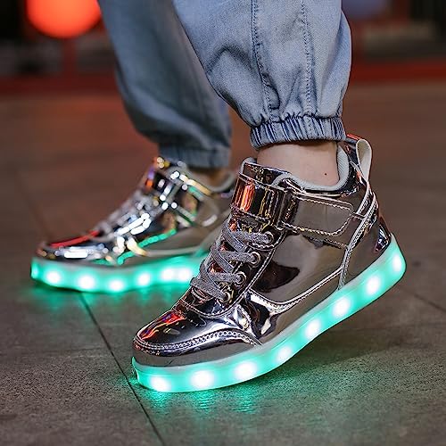 Serouny SNGB2303-SILVER34 Kids Light Up Shoes Led Sneakers High Top Usb Charging Flashing Trainers thumb #5