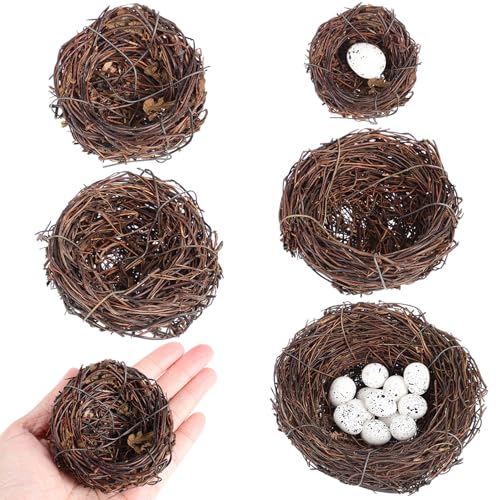 generico 5pezzi nidi artificiali in rattan con uova finti decorativi per uccelli da albero stile country naturale per arredamento casa e giardino