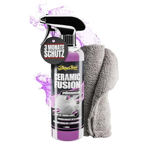 ShinyChiefs CERAMIC FUSION SET - Sprühversiegelung mit SiO2 Hybrid-Technologie, Langzeit Keramik Versiegelung für die Auto-Pflege, hydrophober Schutz mit Hochglanz-Effekt, 500ml mit Microfasertuch
