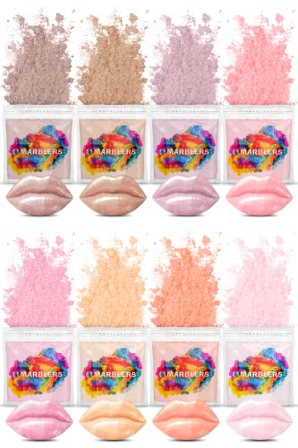 MARBLERS Set colorante in polvere di mica per labbra, set di 8 colori nudie, cosmetici | pigmento in resina epossidica | colorante | atossico, vegano, cruelty-free, lucidalabbra, unghie, burro per il