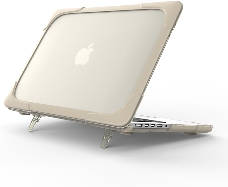 2017 MacBook Air 13 inch Kickstand Case, Funut 2 in 1 Rubberized Hard Plastic Case Shock Proof Cover Translucent Matt Protective Case for Laptop MacBook Air 13.3 inch (Models: A1466 A1369) (# Khaki)