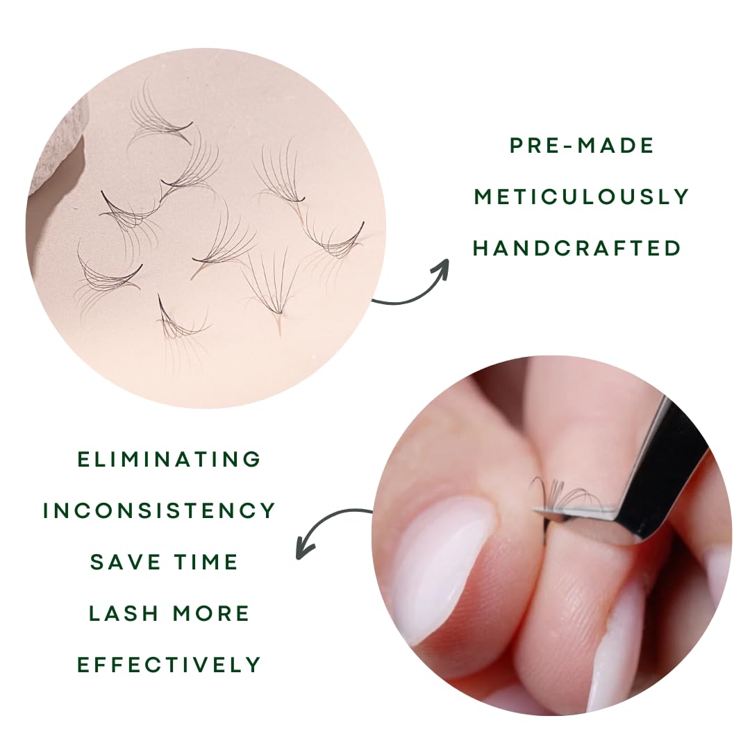 1200 Promade Volume Fans 8 sizes-in-1 round mixed box | Includes lengths from 9-16mm | 6D Volume 0.07 | Handmade Premade fans for professional eyelash extension with skinny base (D Curl)