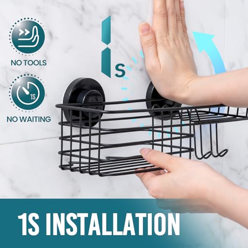 Taili Shower Caddy Suction Cup 2 Pack With Hooks & Soap Holder, Heavy Duty Shower Organizer For Bathroom, No Drilling Black Shower Shelves For Inside Shower, Stainless Steel Shower Caddies thumb #1