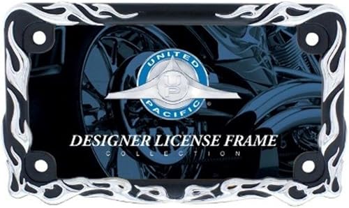 United Pacific 50129 - Marco de matrícula de llama tribal cromado, negro fundido a presión, para motocicletas, accesorios de motocicleta - 1 unidad