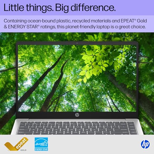 Image of HP 14 inch Laptop, HD Touchscreen Display, AMD Ryzen 5 7520U, 8 GB RAM, 512 GB SSD, AMD Radeon Graphics, Windows 11 Home, Natural Silver, 14-em0499nr