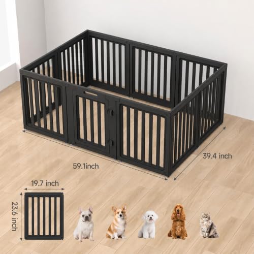 Image of EVERFRONT Dog Playpen with Door - Dog Pen Indoor - Easy Assemble Dog Play Pen - Puppy Playpen, Cat Playpen, Small Animal Playpen, Dog Play Pen Indoors (Black, 24 inch, 2 Panels)