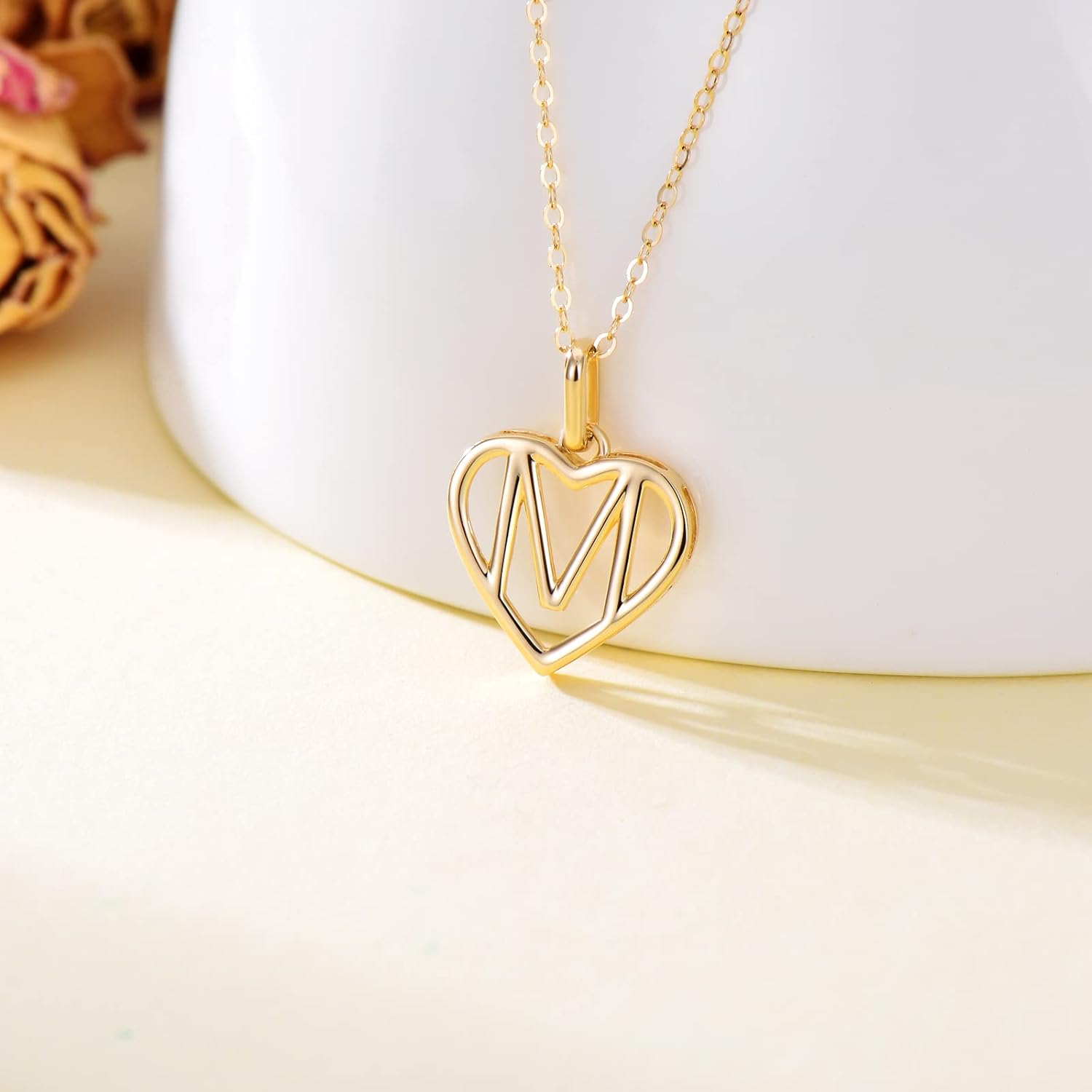 SISGEM 14K Yellow Gold Heart Initial Necklaces for Women, Real Gold Heart Pendant Letter M Alphabet Necklace Jewelry Gift for Her, 18" - Image 3