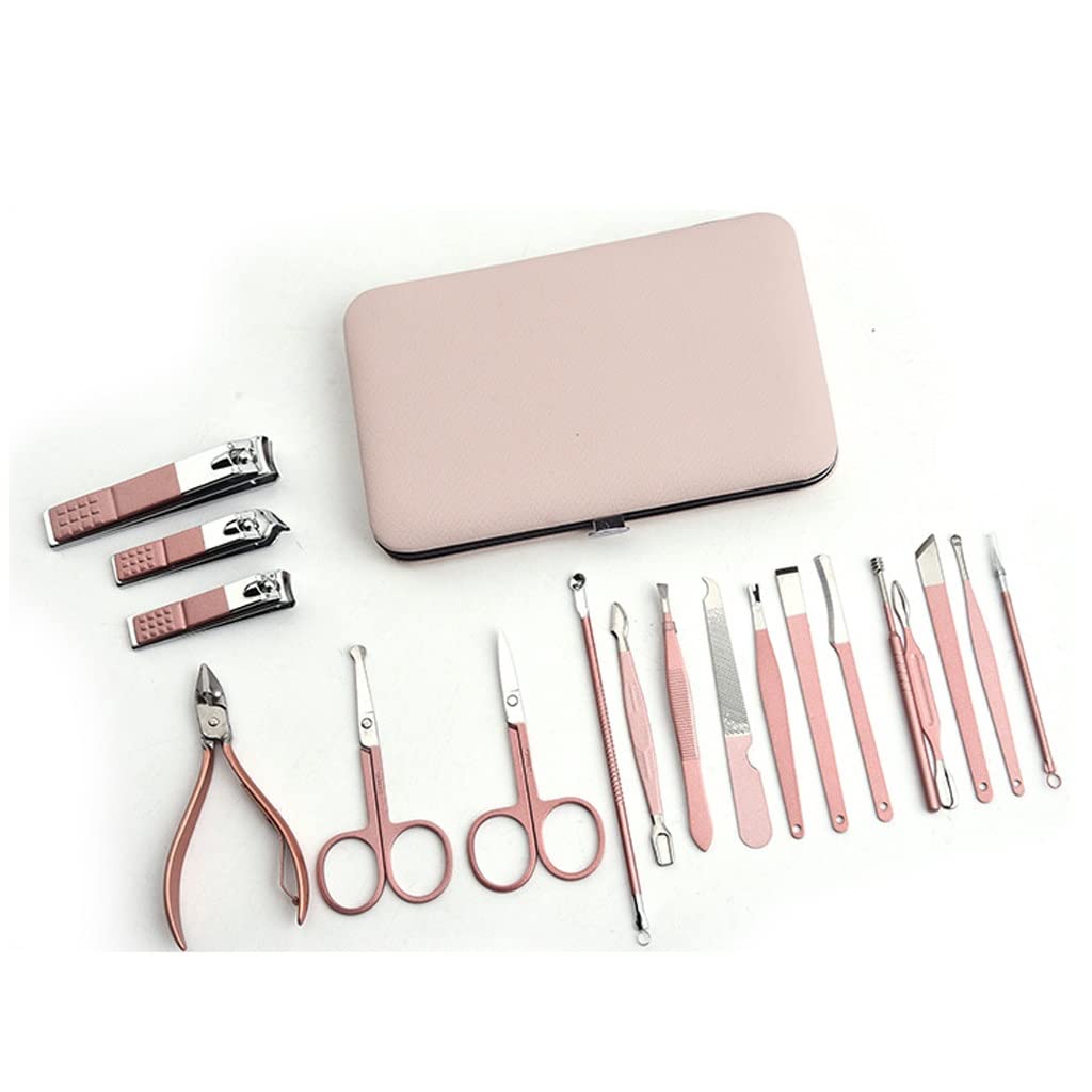 Nagelknipser-Set aus Edelstahl, 18-teilig, Handpflege-Set, geeignet für Reisen, Roségold