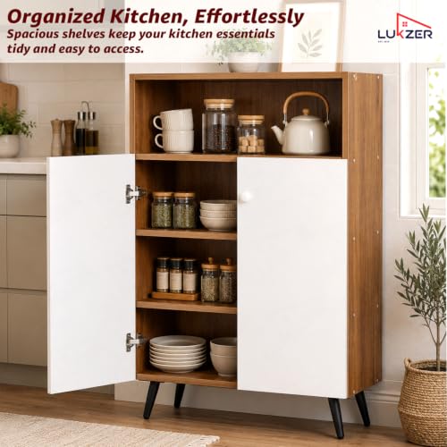 Image of Lukzer Wooden Book Shelf & Storage Cabinet with White Doors (MR-034 /Oak Brown) Engineered Wood Bookshelf for Home, Bedroom, Office & Kitchen, Multipurpose Books Organizer & Display Rack (90x30x60 cm)