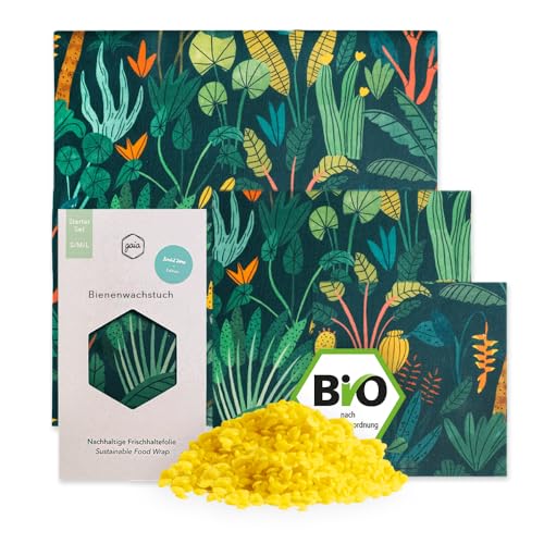 Produktfoto von Gaia Bienenwachstücher Bio - 3er Set, Nachhaltiger Frischhaltefolien Ersatz, In Deutschland handgemacht, Wachstücher&hellip;