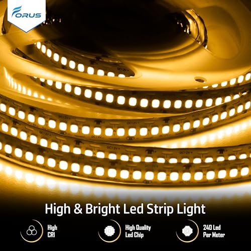 Image of Forus 5 Meter (16.4 ft) Warm White LED Strip Light, Flexible LED Profile Tape with 1200 LEDs, 12V DC Adapter for False Ceiling, Kitchen, Cove, Mirror, Cabinet, Mandir & Indoor Room Decor (1 Pc)