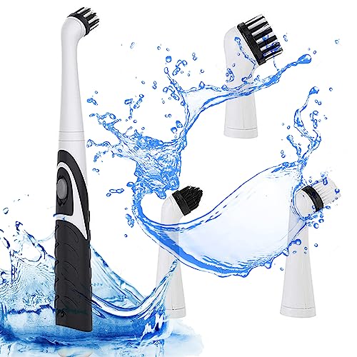 WDEC Household Cleaning Brush, Electric Cleaning Brush Oscillating Cleaning Tool, Power Sonic Cleaning Scrubber Cordless with 4 Heads, for Bathroom Household Tub Tile Floor Wall Kitchen (Black)