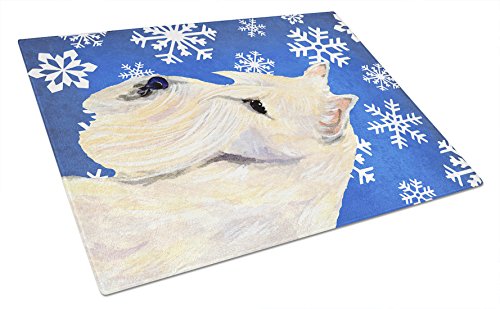 Caroline's Treasures SS4668LCB Scottish Terrier Winter Snowflakes Holiday Glass Cutting Board Large Decorative Tempered Glass Kitchen Cutting and Serving Board Large Size Chopping Board