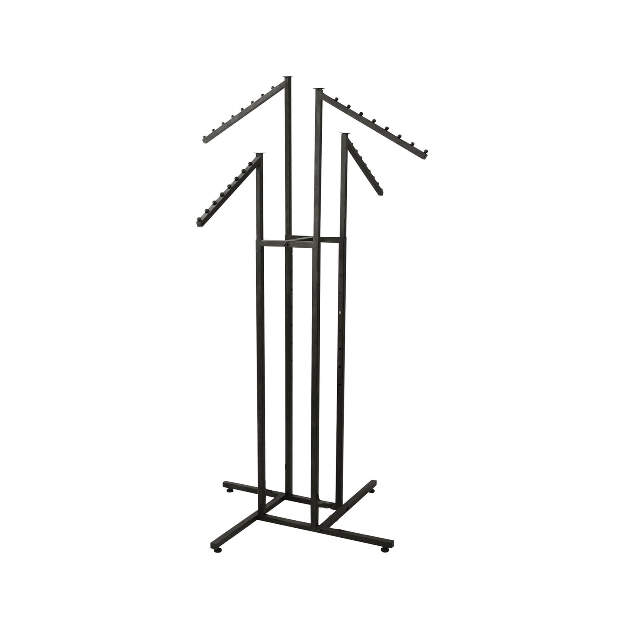 CompleteShopfittings Black Heavy Duty 4 Way Slope Clothes Rail Shop Display Garment Rack Floor Stand (8321UWEH2)