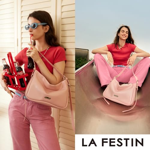 Image of Pink Leather Shoulder Purse For Women: Crossbody Bags Small Handbags - Classic Everyday Tote Cute and Comfortable for Office and Shopping