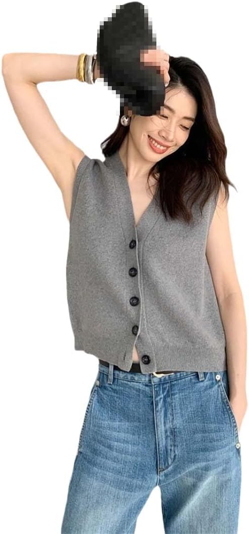 Sweater Vest Women's Sleeveless Solid Color Retro Loose Vest All-Match Short Knitted V-Neck Vest