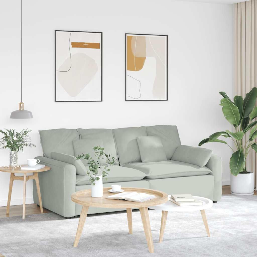 Sofá modular con cojín, tela de terciopelo gris claro, marco de metal, 224 x 105 x 64 cm, elemento acolchado de 2 piezas con reposabrazos para salón, salón, cine en casa, confort
