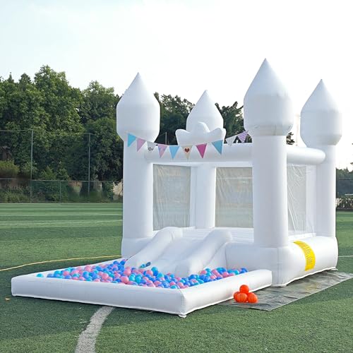 12.5FTx7.1FT White Inflatable Bounce House Inflatable Castle with Slide and Ball Pool Indoor and Outdoor Toys for Active Kids Used for Inflatable Products for Birthday Parties and Holiday Decorations