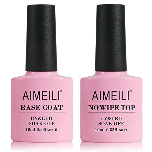 AIMEILI Gel Nail Polish No Wipe Top and Base Coat Set, Shine Finish and Long Lasting, Soak Off Gel Nail Lacquer - 2 x 10ml