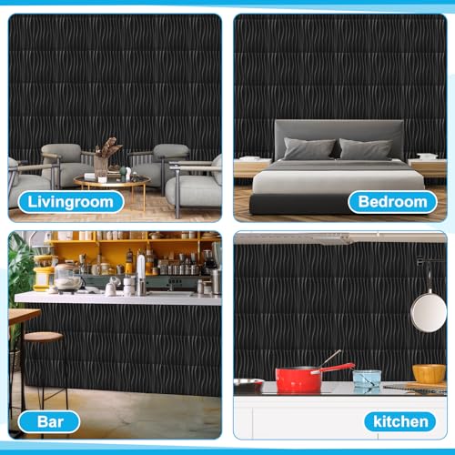 Panneau mural 3D à décoller et coller en PVC noir pour déco intérieure ondulée - 8
