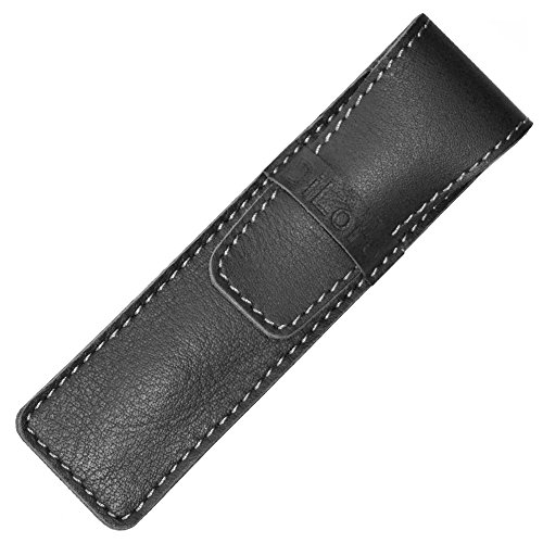 Image of DiLoro Full Grain Genuine Leather Single Pen Case Holder Pouch Pencil Protector (Buffalo Black)