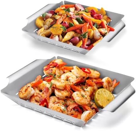 2 Pack Vegetables Grill Baskets for Veggies,Grill Basket for Outdoor Grill,Stainless Steel Grill Basket,Grilling Accessories for & Smokers