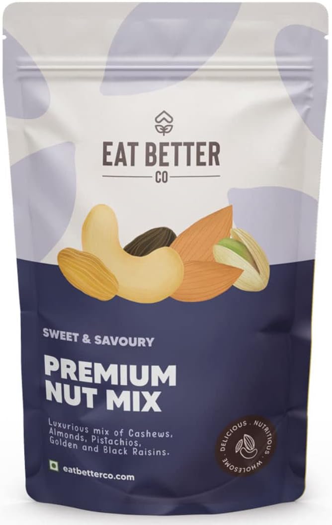 EAT BETTER CO - Premium Nut Mix | Roasted Pistachios, Cashews, Almonds, Golden & Black Raisins | Mixed Nuts & Dry Fruits | 200g Value Pack