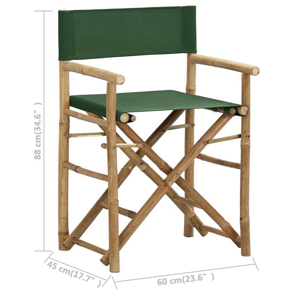 2er Set klappbare Gartenstühle aus Bambus 60x45x88 cm Grün, Faltbare Regiestühle mit Stoffbezug, leichte Campingstühle für Balkon Terrasse und Garten