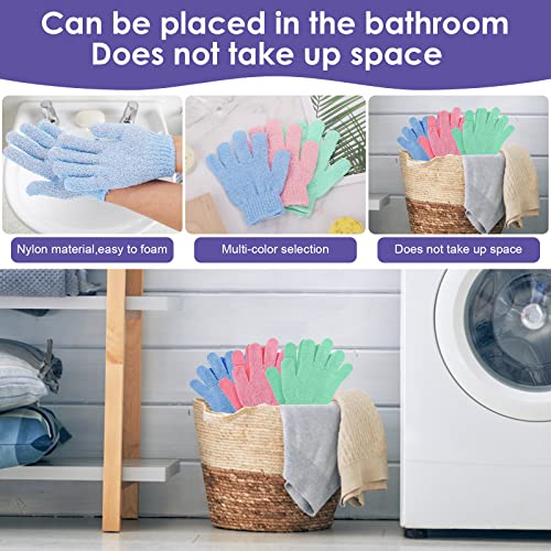 Sibba 3 Pair Bath Gloves for Shower Natural Loofah Exfoliating Wash Gloves for Body and Face, Dead Skin Remover, Double Sided Microfibre Shower Body Gloves for Adults and Kids - Image 5