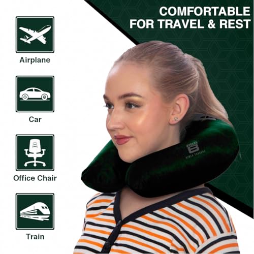 Image of CRAE Travel Neck Pillow for Men & Women | Soft Fibre Cushion for Flight, Car & Train | Soft Velvet Fabric with Attachable Snap Strap | Cervical Support for Neck Pain Relief.Pack of 1(Bottle Grn)