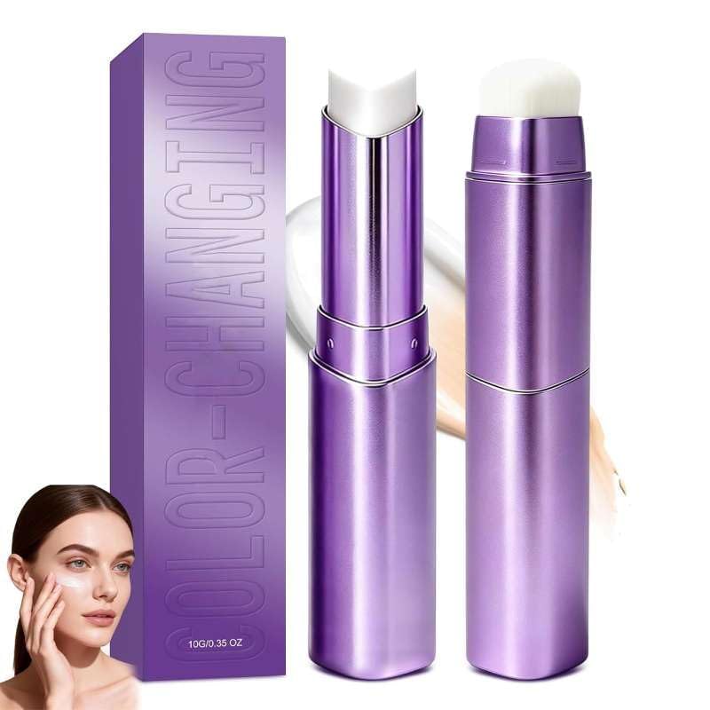 2 In 1 Color Changing Foundation Stick with Built-In Soft Brush, Hydrating Full Coverage Concealer for Mature & All Skin Types, Long-Lasting Natural Finish Makeup