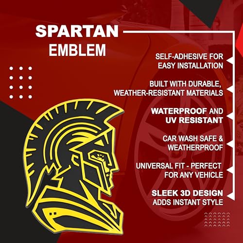 Image of Spartan Emblem 3D Warrior Badge, Custom Car Decal Sticker - Durable Exterior Trunk, Hood, Fender for Car, Truck, SUV (Set of 2) (Yellow)