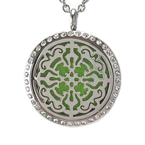 Sweet Soul Designs Aromatherapy Necklace Essential Oil Diffuser - Flower of Life Design with Crystals - Hypoallergenic Pendant and Chain for Natural Stress Relief