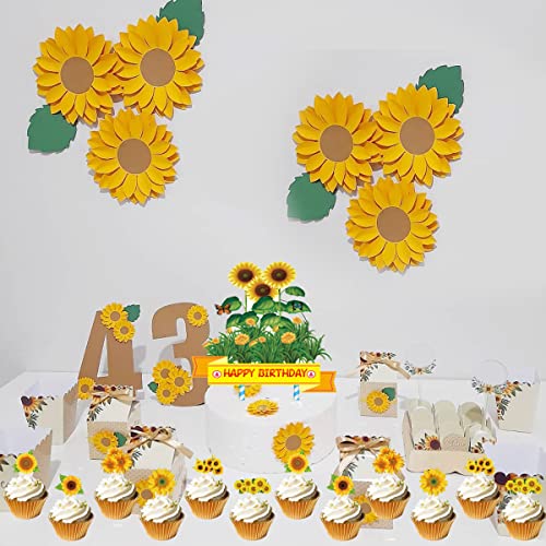 25 Pcs Sunflower Cupcake Toppers For Sunflower Birthday Party Decorations Supplies #TOP5
