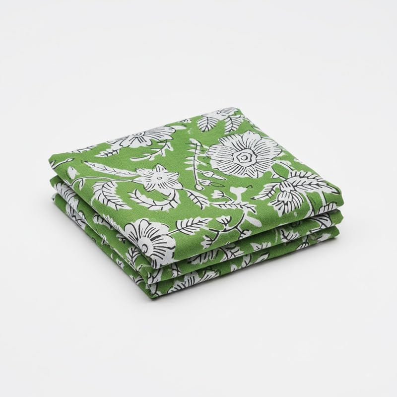 Authentic Indian Handblock Printed Cotton Fabric by the Yard - 100% Pure Organic Cotton for Sewing, Quilting, DIY Crafts and Apparel - 44" Wide-1 Yrads-Green-(BPF-251-1) image 4