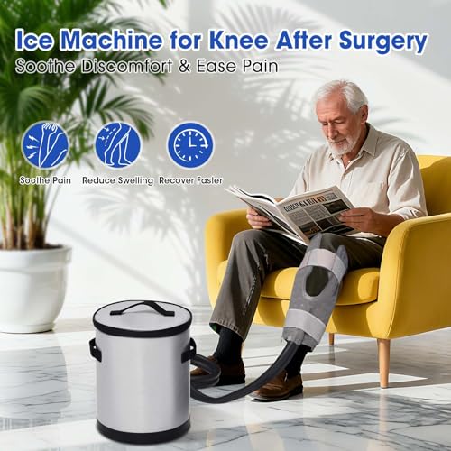 Image of MQ 14 QT Ice Machine for Knee After Surgery, Programmable Timer Gray Nylon Bucket Portable Cold Therapy Machine, Cryotherapy Pain Relief System for ACL Recovery, Sport Injuries