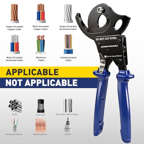 Image of haisstronica Ratchet Cable Cutters,Heavy Duty Wire Cutters for Cutting Electrical Copper & Aluminum Cable Wire Up to 300mm(600 Kcmil)