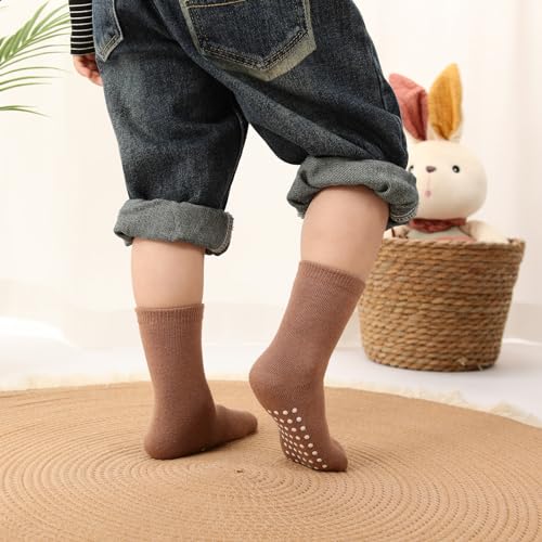 Image of JAKIDAR 12 Pack Baby Socks Cotton Crew Toddler Socks Grips Non Slip Bottom Kids Socks