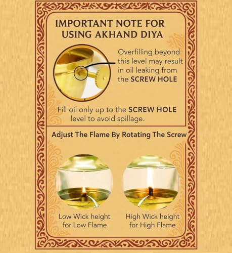 Image of Akhand Diya with Adjustable Wick, Knob, Bati Lifting Screw Lever 75 ml Oil Capacity, Burns Up to 20 Hours for Long-Lasting Pooja (Small)