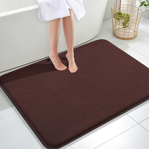 Image of OLANLY Thick Memory Foam Large Bathroom Rugs 40x32, Extra Soft Absorbent Bath Rug, Quick Dry Bath Mats, Non-Slip, Machine Washable Carpet for Bathroom, Tub and Shower, Home Decor Accessories, Brown