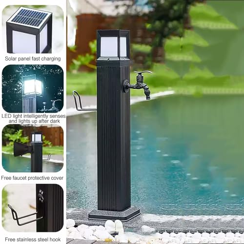 XBTGS Rubinetto a colonna d'acqua da giardino quadrato verticale per esterni, fontana ad energia solare, illuminata, idrante resistente all'inverno, per decorazioni paesaggistiche e gas, rubinetto a