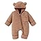 Generico Piumino Caldo Neonato con Cappuccio Pagliaccetto Imbottito Body in Cotone Piuma con Cerniera Tutine in Pile Abbigliamento Esterni per 0-12 MesiMarrone,0-3 mesi