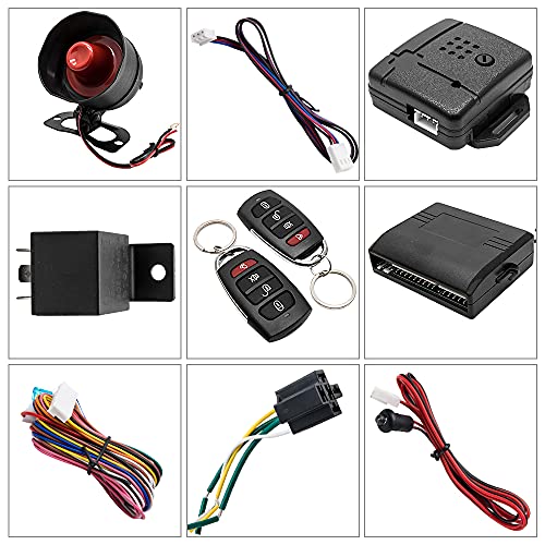 Car Alarm Security System, Universal Car Alarm Security Protection System with 2 Remote Controls Car Keyless Entry System Car Horn Siren Alarm, DC12V ±3V