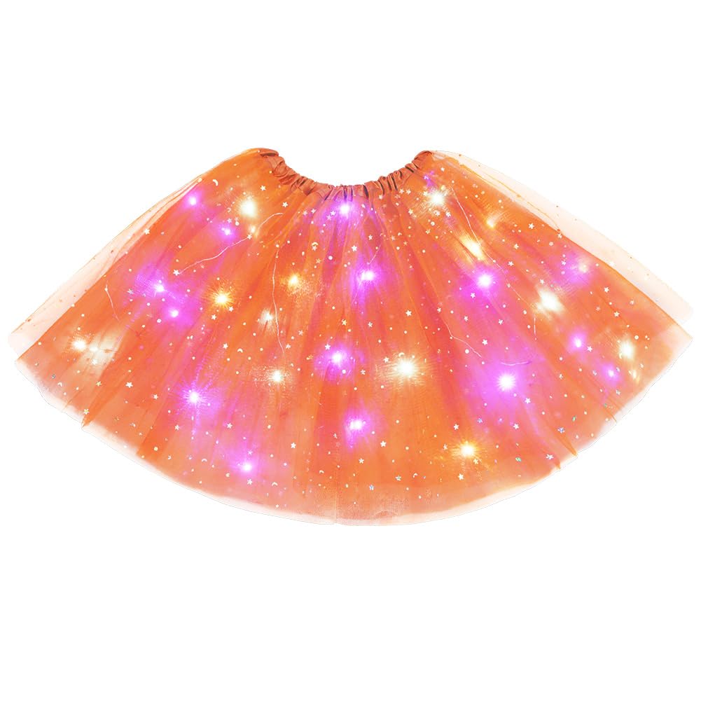 URAQT Tutu Rock LED,Tüllrock Damen LED Tütü Erwachsene,Damen Minirock,Tütü Erwachsene für Fasching Karneval Motto Party Ballett Tanzen Fancy Dress Halloween Kostüm,40CM,Orange