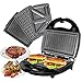 OZAVO Opiekacz do kanapek 3 w 1, gofry, opiekacz do paninitoaster, 3 zdejmowane płyty grillowe, grill stołowy do tostów, gofrów, mięsa, czarny, 750 W