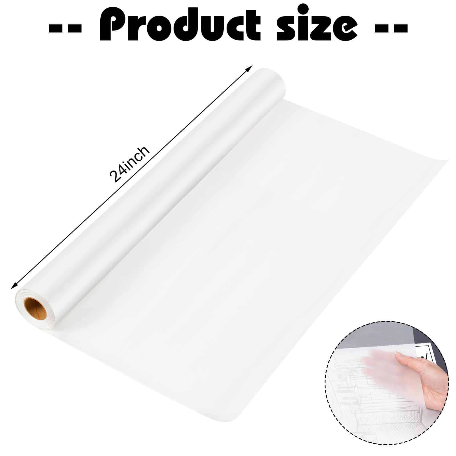 Rollo de papel de calco de 24 pulgadas x 30 yardas, papel blanco translúcido grande para costura, dibujo y bocetos