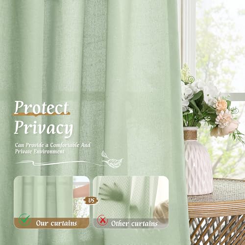Image of LAMIT Small Window Linen Curtains, 45 Inch Length Light Filtering Faux Linen Textured Neutral Decorative Rod Pocket Drapes for Bedroom, Light Green, 2 Panels Set, 42 X 45 Inch
