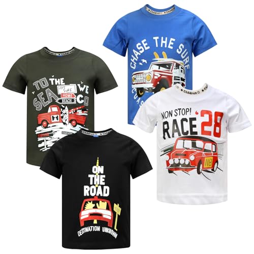 Image of DEEKEY Toddler Boys Shirts Short-Sleeve Little Kids t Shirts Boys' Tops, Tees & Shirts Graphic TEE Age for 2-7 Years 4-Pack